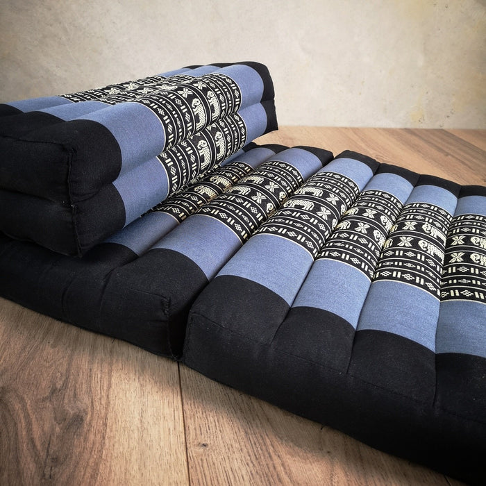 Thai Blue Elephant Fold Out Cushion Yoga Mat Thai 3-Fold Zafu Meditation Cushion 100% Kapok