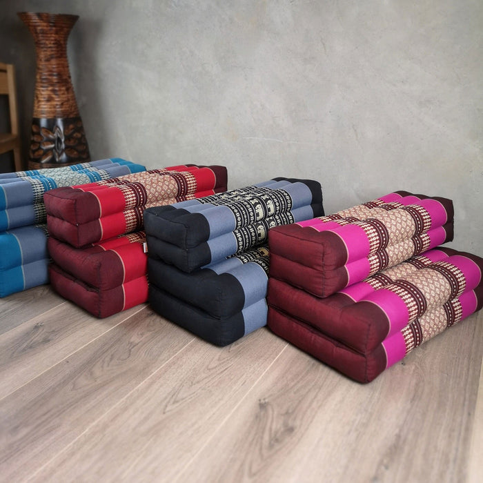 Thai Blue Elephant Fold Out Cushion Yoga Mat Thai 3-Fold Zafu Meditation Cushion 100% Kapok