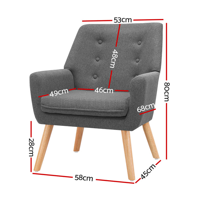 Artiss Fabric Dining Armchair Anne Armchair Tufted Button Design Upholstered with Linen Fabric- Grey