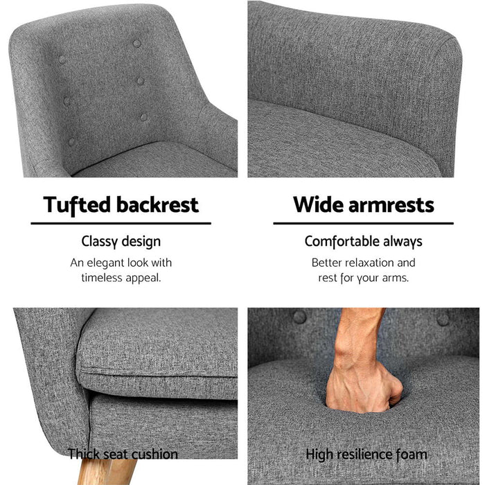 Artiss Fabric Dining Armchair Anne Armchair Tufted Button Design Upholstered with Linen Fabric- Grey