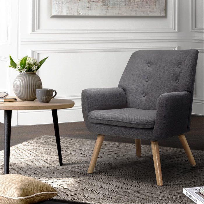 Artiss Fabric Dining Armchair Anne Armchair Tufted Button Design Upholstered with Linen Fabric- Grey