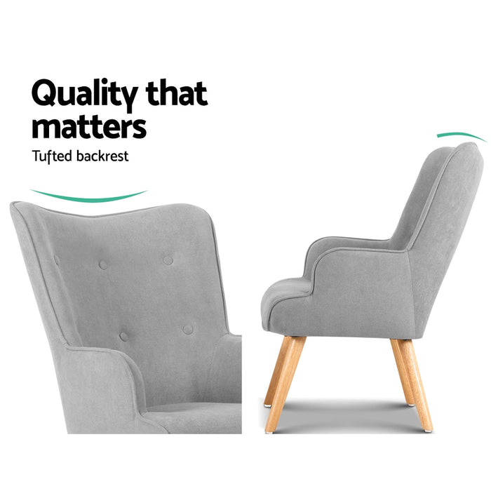 Artiss Armchair and Ottoman Modern Scandinavian Style Elegant Tufted Design High Resilience Foam - Light Grey