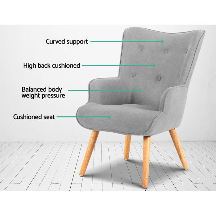 Artiss Armchair and Ottoman Modern Scandinavian Style Elegant Tufted Design High Resilience Foam - Light Grey