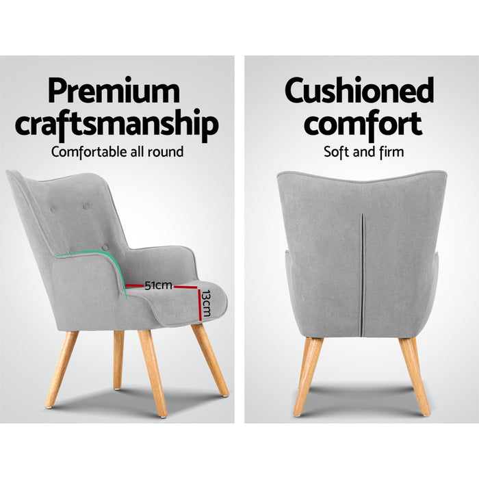 Artiss Armchair and Ottoman Modern Scandinavian Style Elegant Tufted Design High Resilience Foam - Light Grey
