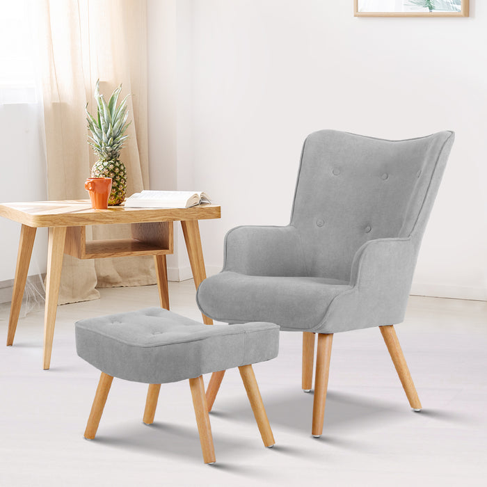Artiss Armchair and Ottoman Modern Scandinavian Style Elegant Tufted Design High Resilience Foam - Light Grey