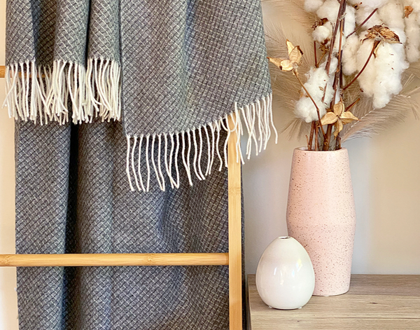 Chiswick Throw - Merino Wool/Cashmere Blanket Skillfully Woven in Europe Skin-safe - Grey