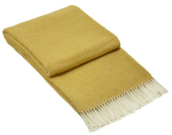 Hampton Throw - Merino Wool Blend Blanket Skillfully Woven in Europe Skin-safe  - Mustard