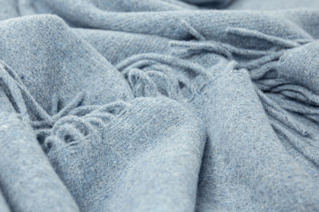 Oxford Throw - Merino Wool Blend Blanket Soft And High Quality Feel  Woven in Europe - Sky Blue
