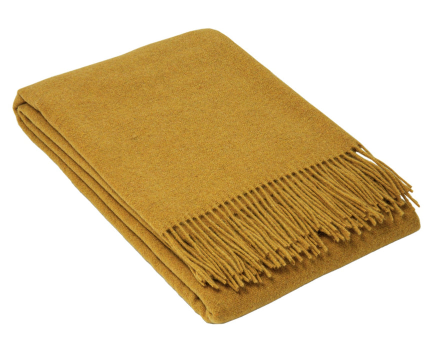 Oxford Throw - Merino Wool Blend Blanket Soft And High Quality Feel  Woven in Europe- Mustard