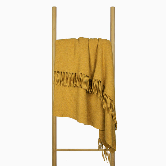 Oxford Throw - Merino Wool Blend Blanket Soft And High Quality Feel  Woven in Europe- Mustard