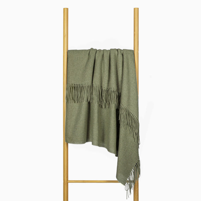 Paddington Throw - Fine Wool Blend Blanket Skillfully Woven in Europe Skin-safe - Olive