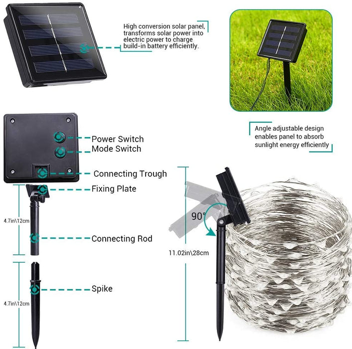 200 Waterproof LED Solar Fairy Light Outdoor With 8 Lighting Modes For Home Garden And Decoration