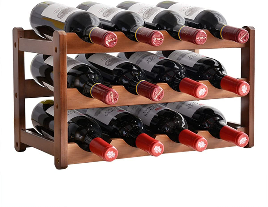 3-layer Bamboo Wine Storage Rack  Natural Bamboo Storage Rack Display Wine Bottle Rack(12 bottles)