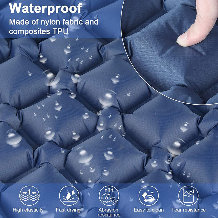 Ultralight Inflatable Camping Sleeping Pad With Pillow For Travelling And Hiking Blue 190x58cm