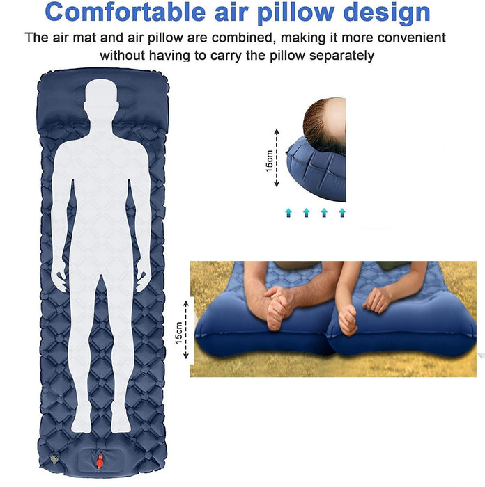 Ultralight Inflatable Camping Sleeping Pad With Pillow For Travelling And Hiking Blue 190x58cm