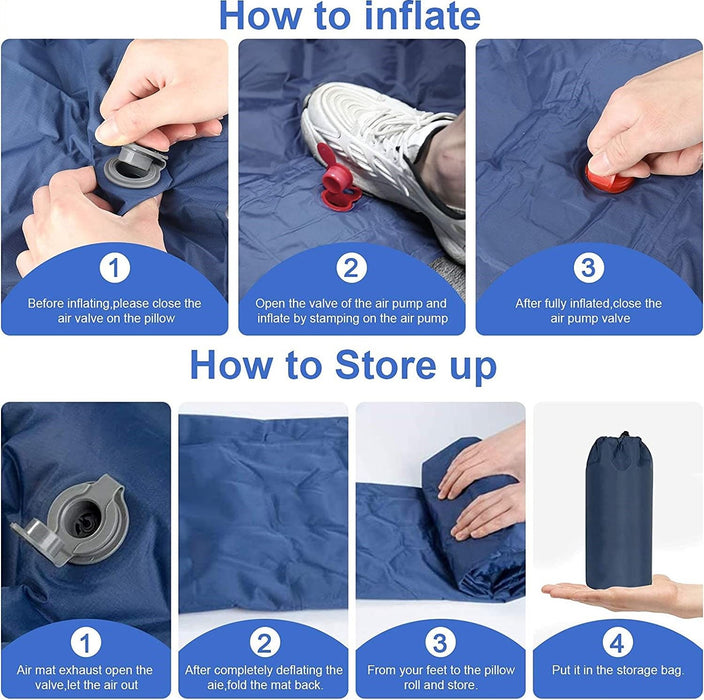 Ultralight Inflatable Camping Sleeping Pad With Pillow For Travelling And Hiking Blue 190x58cm