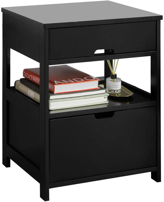 Black Bedside Table with 2 Drawers Side Table Storage Cabinet Nightstand Bedroom Furniture Storage Cabinet