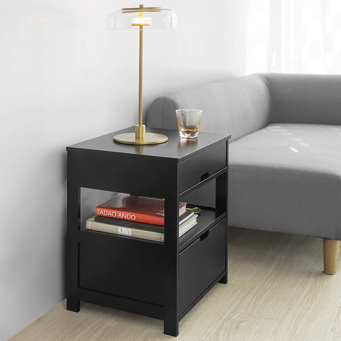 Black Bedside Table with 2 Drawers Side Table Storage Cabinet Nightstand Bedroom Furniture Storage Cabinet