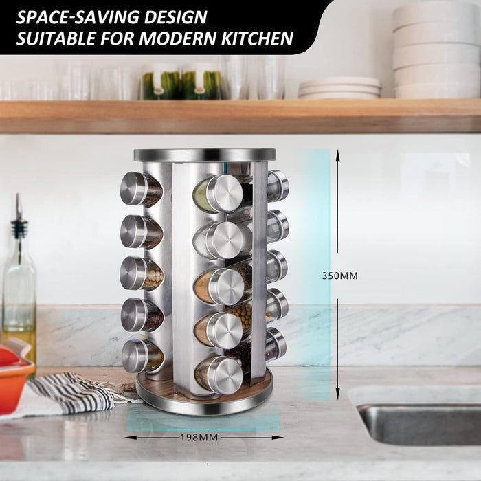 Rotating Spice Rack Organizer With 20 Pieces Jars For Kitchen