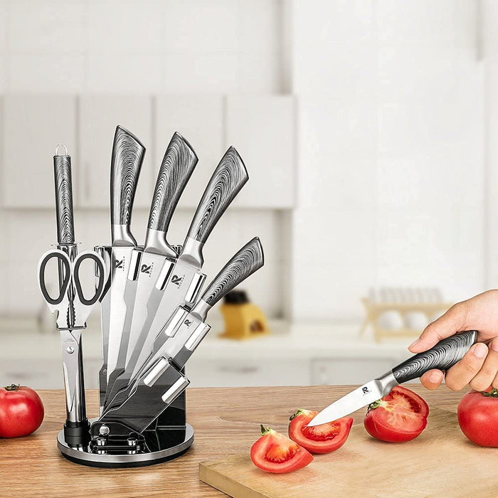8 Stainless Steel Knives Set Kitchen With Wooden wood pattern Handle (Silver) AU STOCK