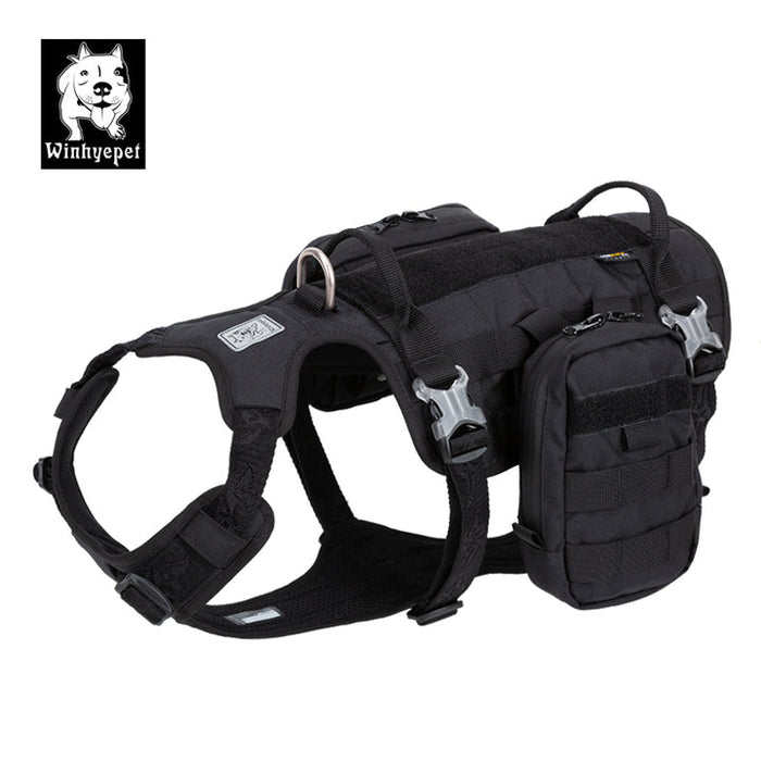 Truelove Dog Adjustable Buckles Side Pocket Waterproof Whinhyepet Military Harness Black L