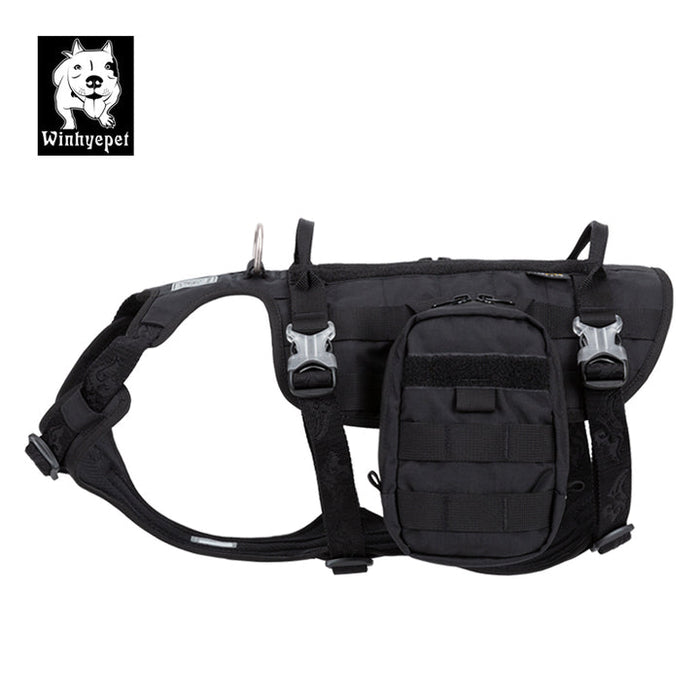 Truelove Dog Adjustable Buckles Side Pocket Waterproof Whinhyepet Military Harness Black M