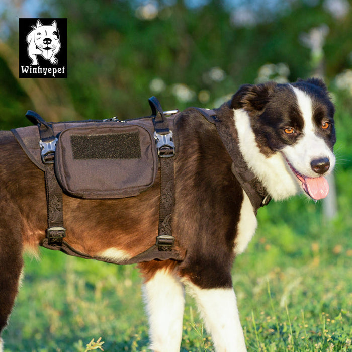 Truelove Dog Adjustable Buckles Side Pocket Waterproof Whinhyepet Military Harness Black M