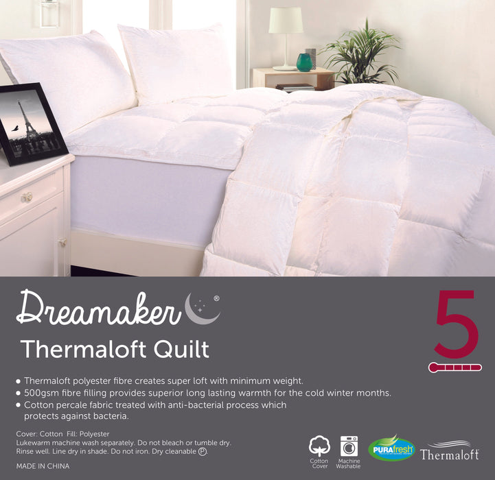 Dreamaker Thermaloft Quilt 500Gsm Machine Washable Single Bed