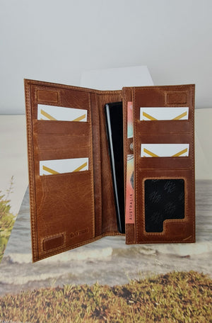 Leather Phone Wallet First-class100% Durable Leather Reliability Large Capacity- Brown