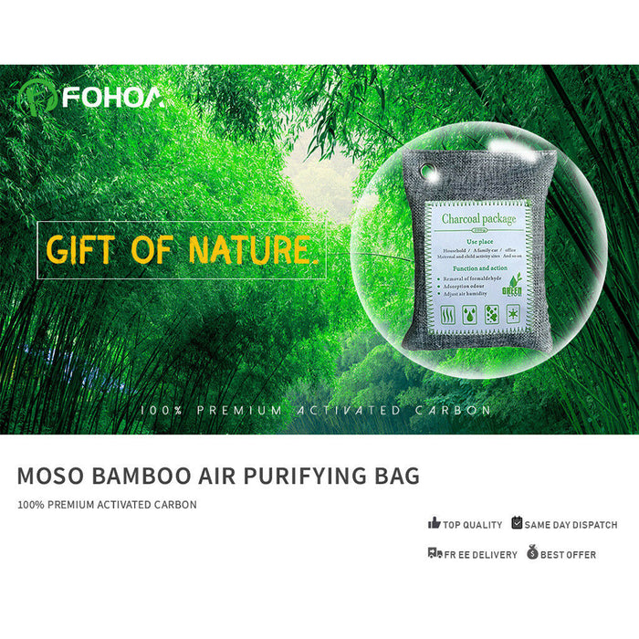 5PCS Air Purifying Bags Activated Bamboo Charcoal Freshener For Car Home Shoes 200g