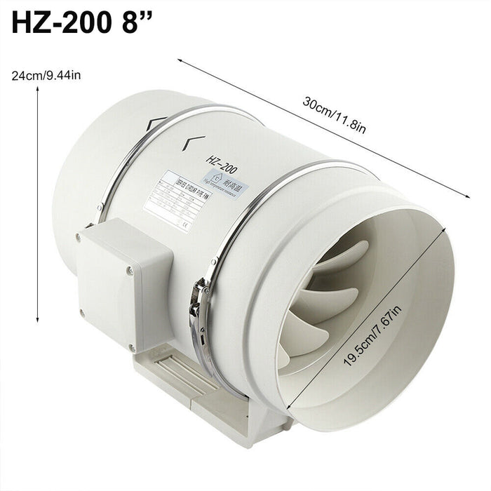 8" Inch Silent Extractor Fan Duct Hydroponic Inline Exhaust Vent Industrial - White