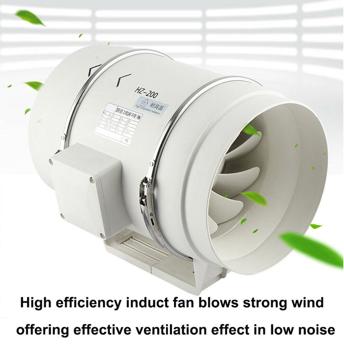 8" Inch Silent Extractor Fan Duct Hydroponic Inline Exhaust Vent Industrial - White