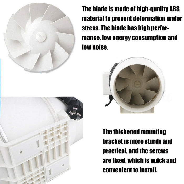 8" Inch Silent Extractor Fan Duct Hydroponic Inline Exhaust Vent Industrial - White