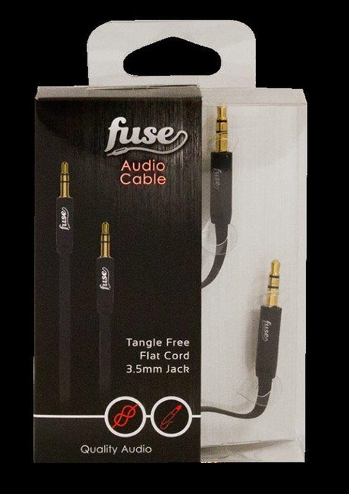 Fuse Audio  Aux  Cable  Tangle Free  Flat Cord 3.5mm Jack Quality Audio Cable - Black