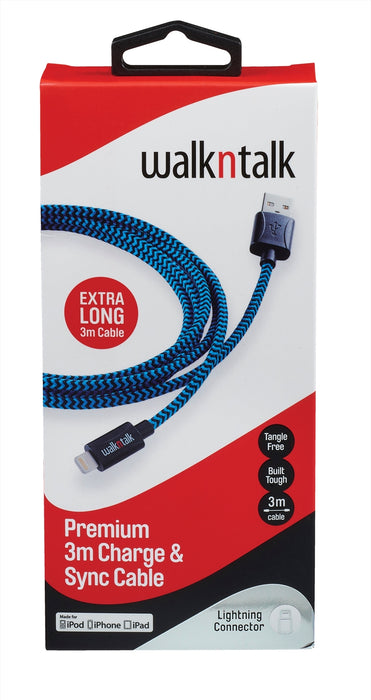 Charge Sync Lighnthing  Mobile Accessory Tangle Free Built Tough Extra Long Premium 3m Cable - Blue