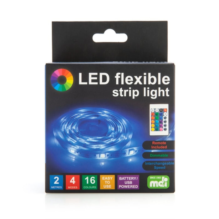 Led Flexible Strip Light 16 Different Light Colours & 4 Light Modes Battery or USB-powered