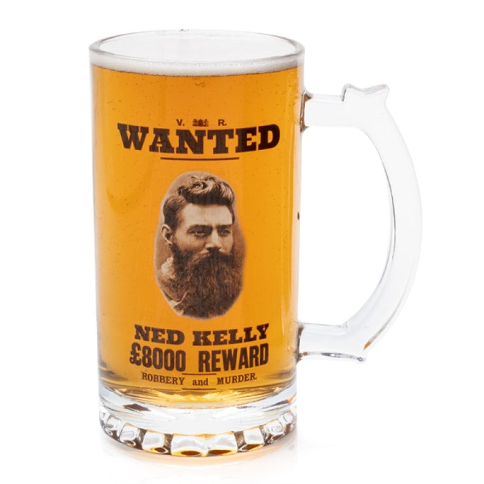 Ned Kelly Beer Stein Sturdy Glass Beer Stein 450mL Celebrate The Aussie Icon
