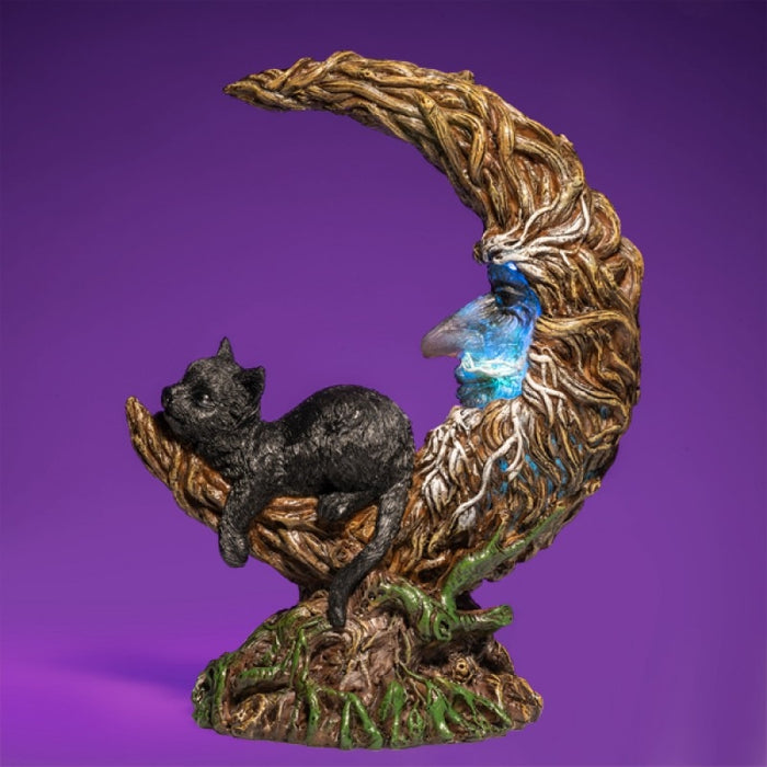 Black Cat Crescent Moon Tree LED Light Black Cat Lazes Peacefully On a Crescent Moon Tree