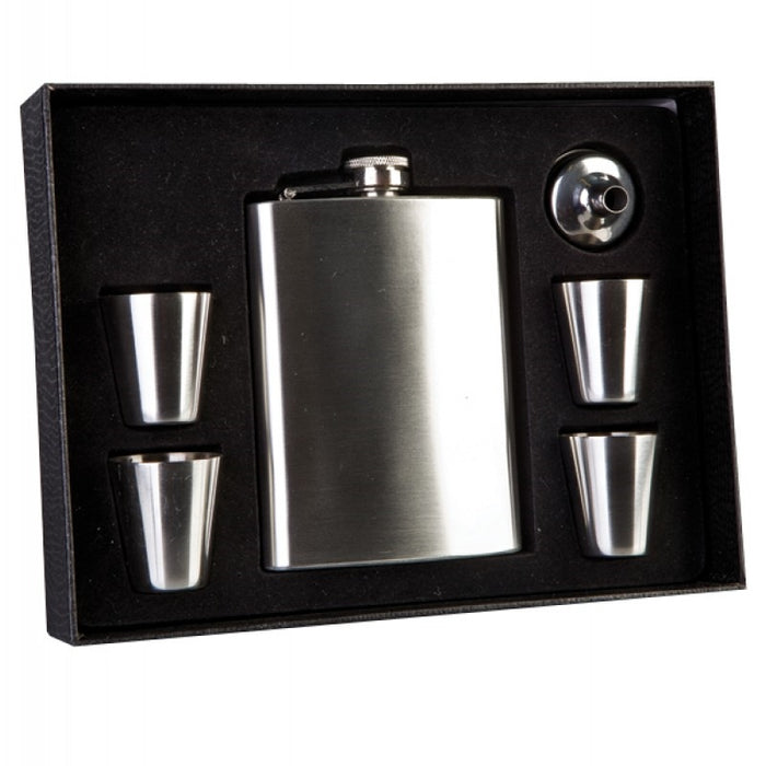 Flask Set with Four Shot Glasses Classic Stainless Steel Flask Flask Holds 225ml