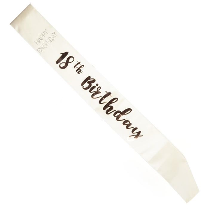 18th Birthday Rose Gold on White Sash Hanging Banner Party Decorations