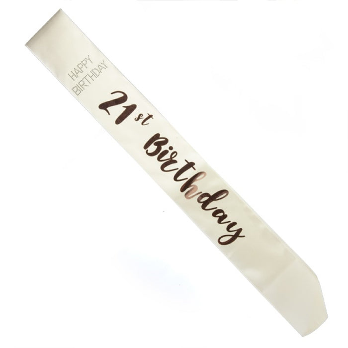 21st Birthday Rose Gold on White Sash Perfect Finishing Touch For a 21st Birthday Outfit