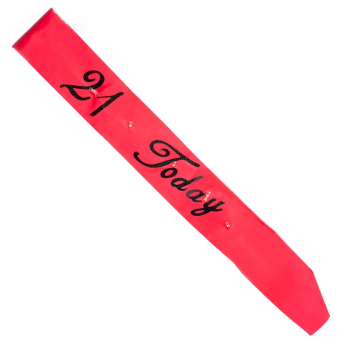 Hot Pink 21 Today Flashing Sash Text Birthday Bunting Decoration Party Supplies Favours