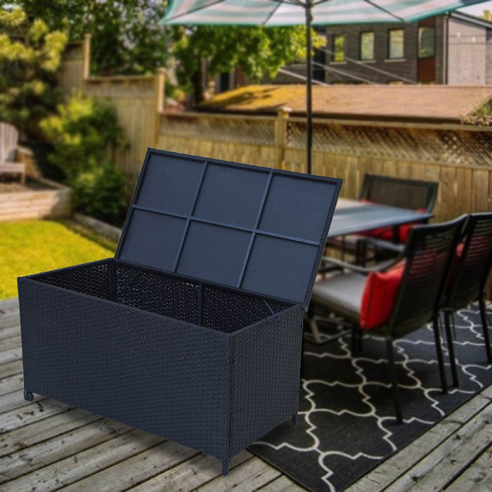 Outdoor PE Wicker Storage Box Garden 320L Shed Toy Tool Outdoor Bench Ottoman Wicker-Black