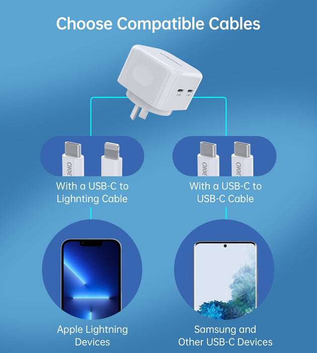 CHOETECH Q5008 PD 35W Dual USB-C Charger Dual-Port Output  Fast Charging Superior Safety