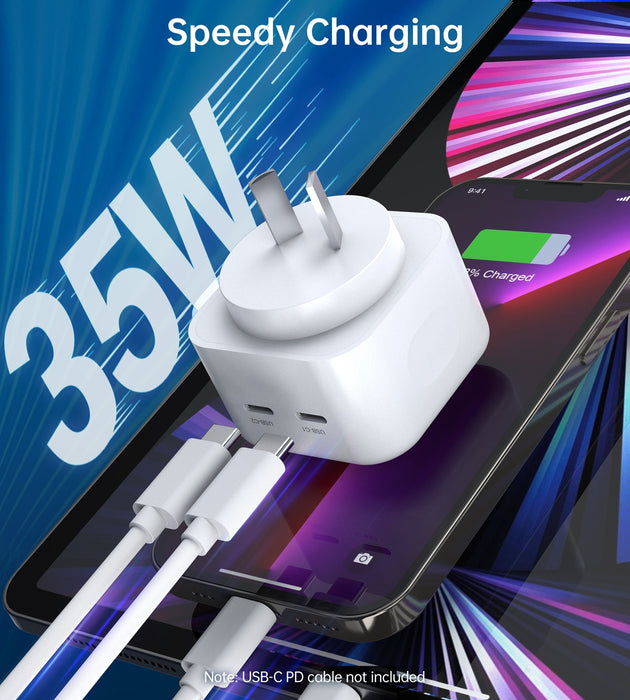 CHOETECH Q5008 PD 35W Dual USB-C Charger Dual-Port Output  Fast Charging Superior Safety