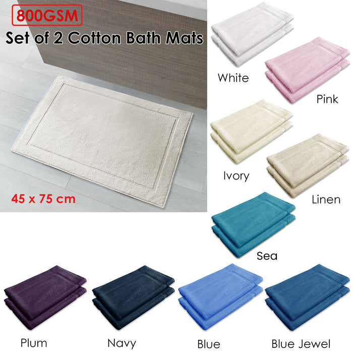 800GSM Set of 2 Cotton Bath Mat Blue  45 x 75 cm 100% Cotton