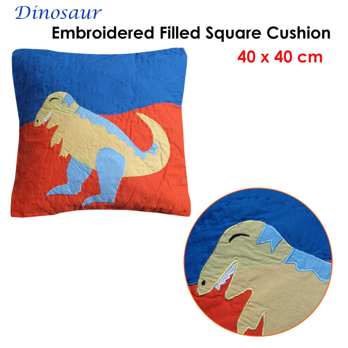 Dinosaur Embroidered Filled Cushion Square Cushion 40 x 40 cm  100% Cotton Cover