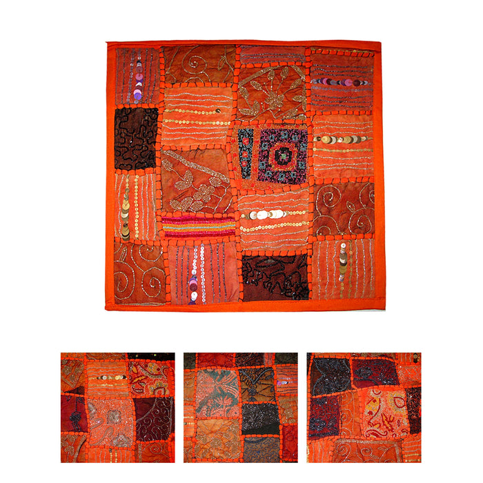 Hand Crafted Beaded Cushion Cover Orange  45 x 45 cm Polyester Blend