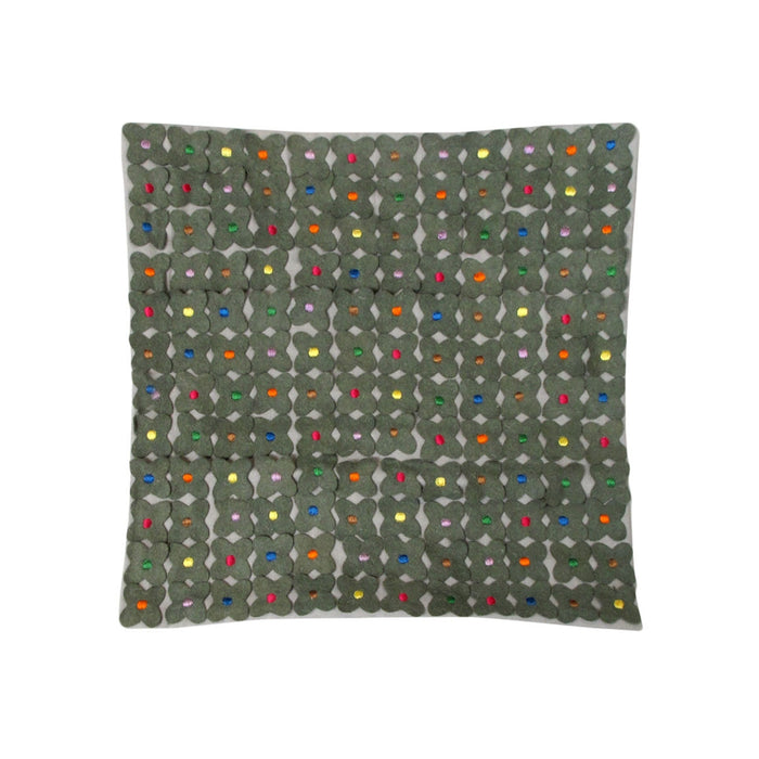 Lora Applicate Flowers Grey Cushion Cover 40 x 40 cm 100% Cotton & Wool Fabric