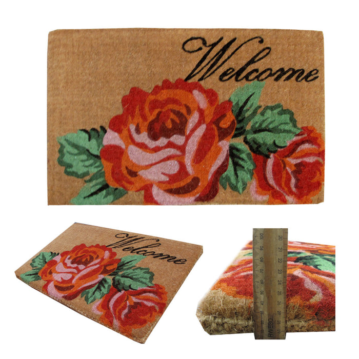 Extra Thick Flower Premium Coir Door Mat Rose Textured 45 x 75 cm